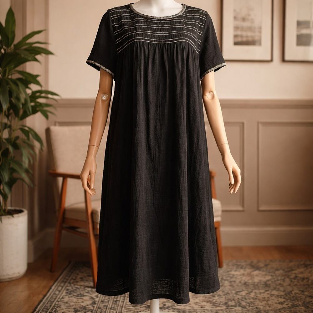 Max Studio London Black Crochet Trim Relaxed Minimalistic Dress Size 2X/ 1X
